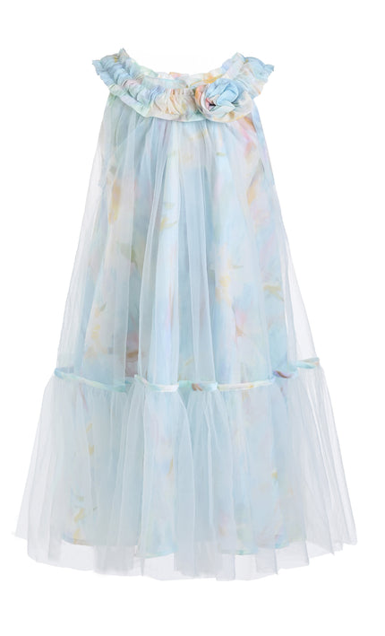 kids atelier mimi tutu Blue Rosamira Floral Tulle Dress