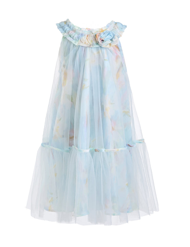 kids atelier mimi tutu Blue Rosamira Floral Tulle Dress