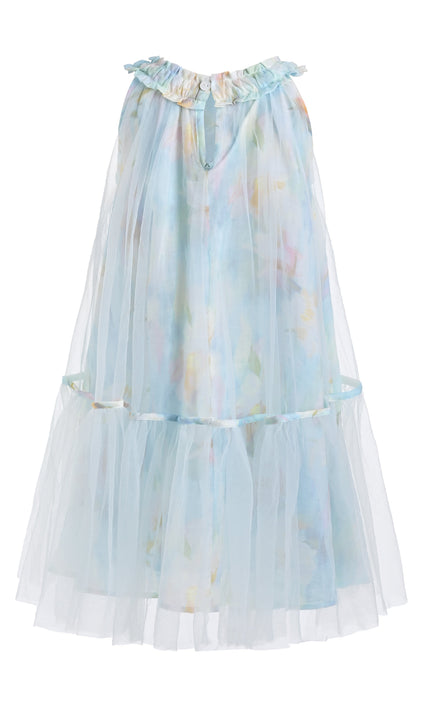 kids atelier mimi tutu Blue Rosamira Floral Tulle Dress