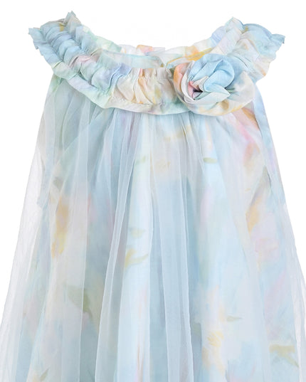Blue Rosamira Floral Tulle Dress