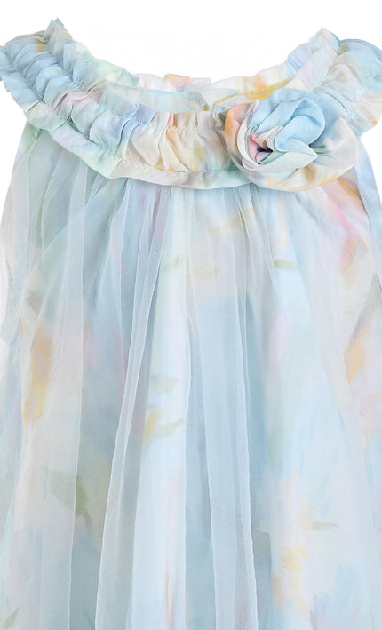 Blue Rosamira Floral Tulle Dress