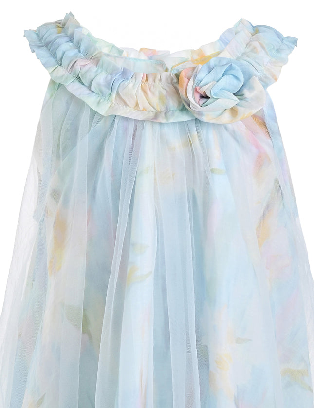 Blue Rosamira Floral Tulle Dress