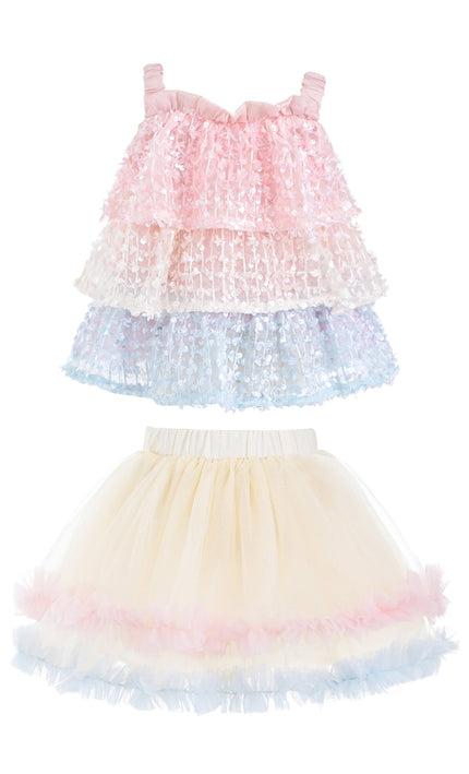 kids atelier mimi tutu Pink Pastel Elunara Ruffle Set with Hair Clip