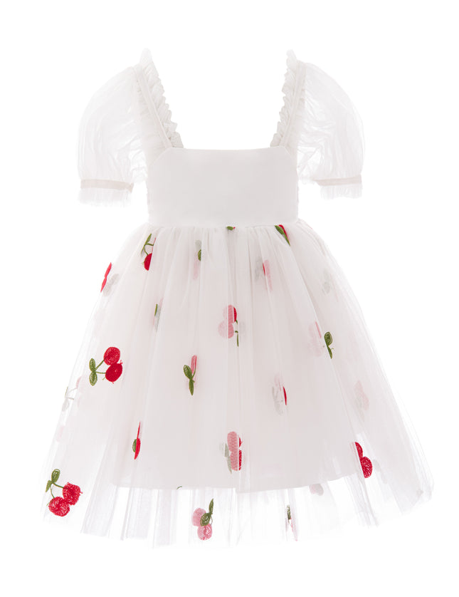 kids atelier mimi tutu White Elysande Cherry Tulle Dress