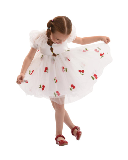 kids atelier mimi tutu White Elysande Cherry Tulle Dress