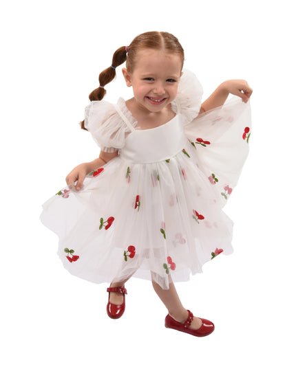 kids atelier mimi tutu White Elysande Cherry Tulle Dress