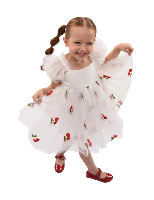 kids atelier mimi tutu White Elysande Cherry Tulle Dress
