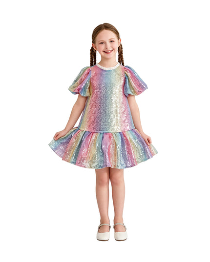 kids atelier mimi tutu Rainbow Aurenna Sequin Flared Dress