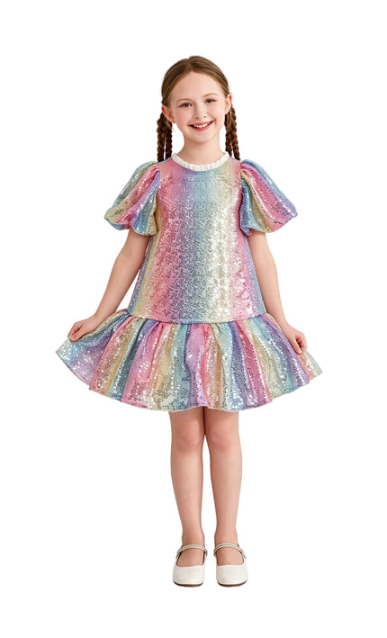 kids atelier mimi tutu Rainbow Aurenna Sequin Flared Dress