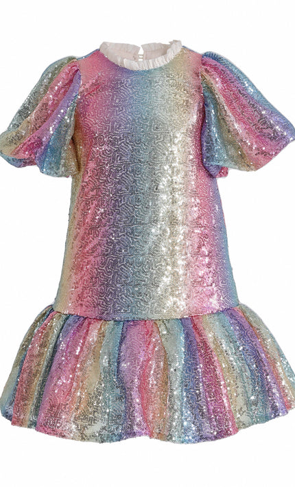 kids atelier mimi tutu Rainbow Aurenna Sequin Flared Dress