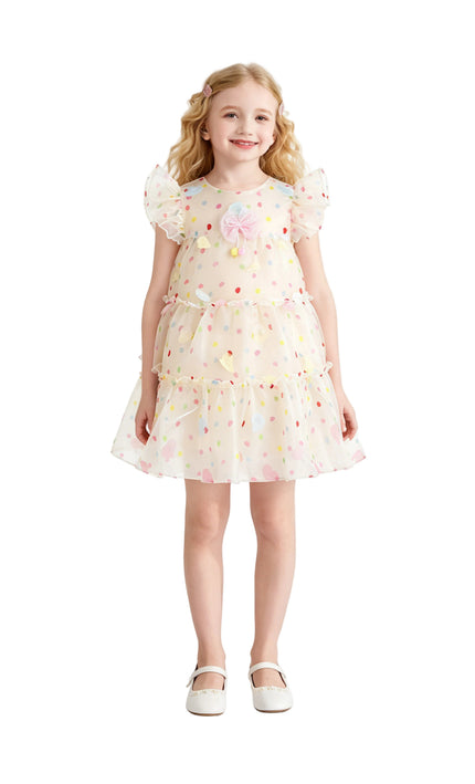 kids atelier mimi tutu White Thaliora Pastel Polka Dot Dress