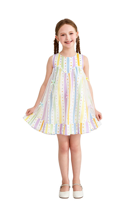 kids atelier mimi tutu White Caliora Striped Bow Tulle Dress