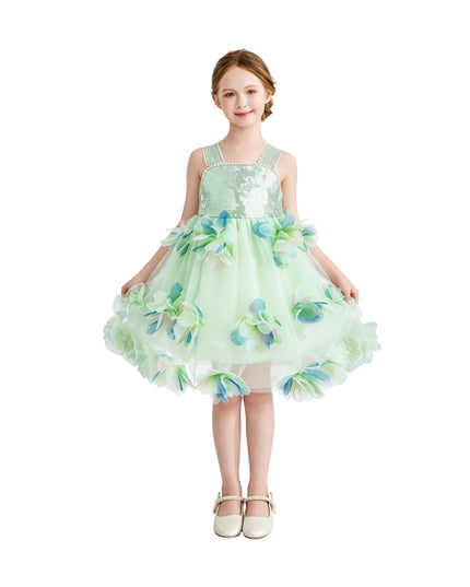 kids atelier mimitutu Light Green Sylvienne Sequin Floral Tulle Dress