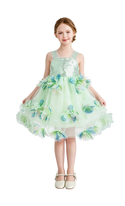 kids atelier mimitutu Light Green Sylvienne Sequin Floral Tulle Dress