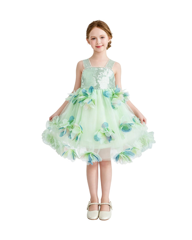 kids atelier mimitutu Light Green Sylvienne Sequin Floral Tulle Dress