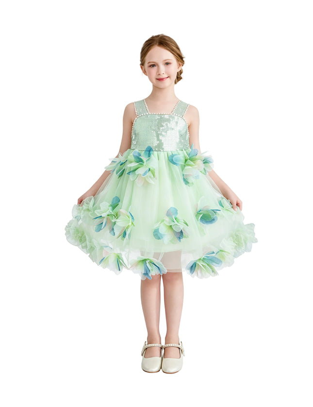 kids atelier mimitutu Light Green Sylvienne Sequin Floral Tulle Dress