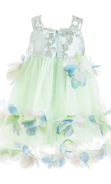 kids atelier mimitutu Light Green Sylvienne Sequin Floral Tulle Dress
