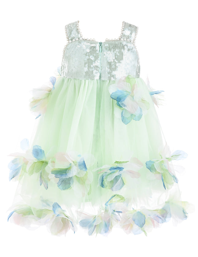 kids atelier mimitutu Light Green Sylvienne Sequin Floral Tulle Dress
