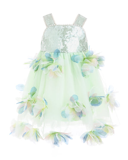 kids atelier mimitutu Light Green Sylvienne Sequin Floral Tulle Dress