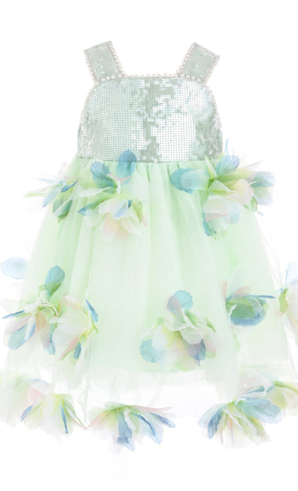 kids atelier mimitutu Light Green Sylvienne Sequin Floral Tulle Dress