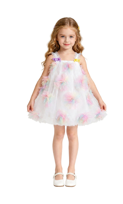 kids atelier mimi tutu White Pastel Malee Flower Tulle Dress
