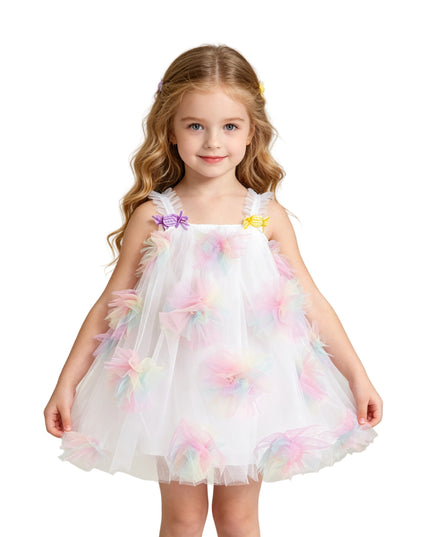 kids atelier mimi tutu White Pastel Malee Flower Tulle Dress