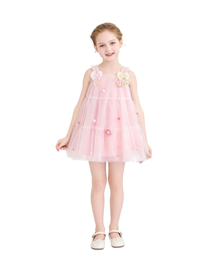 kids atelier mimi tutu Light Pink Suvanna Pom‑Pom Tulle Dress with Bow Clip