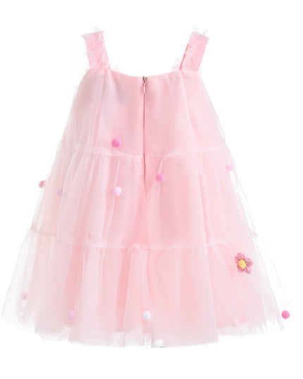 kids atelier mimi tutu Light Pink Suvanna Pom‑Pom Tulle Dress with Bow Clip
