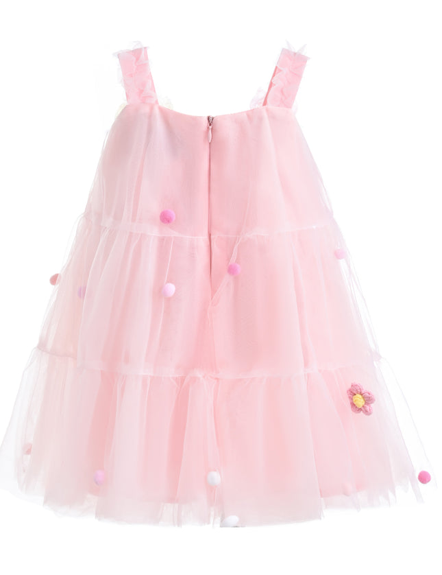 kids atelier mimi tutu Light Pink Suvanna Pom‑Pom Tulle Dress with Bow Clip