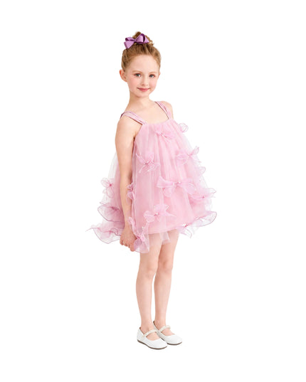 kids atelier mimi tutu Light Pink Manisa Bow‑Embellished Tulle Dress