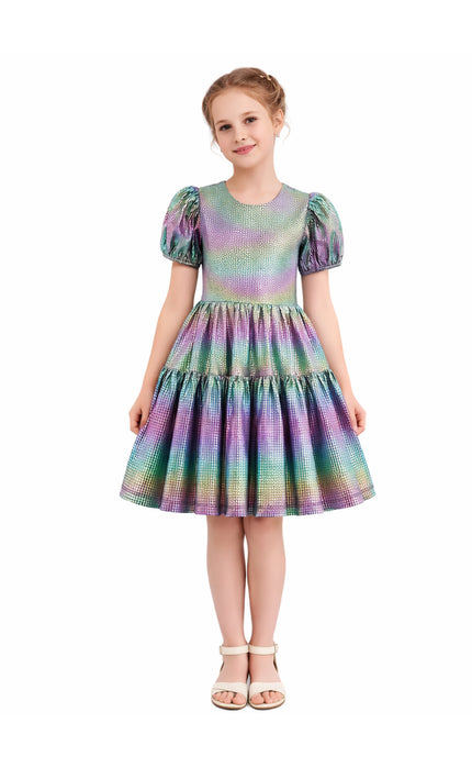 kids atelier mimi tutu Retro Iridescent Puff-Sleeve Dress