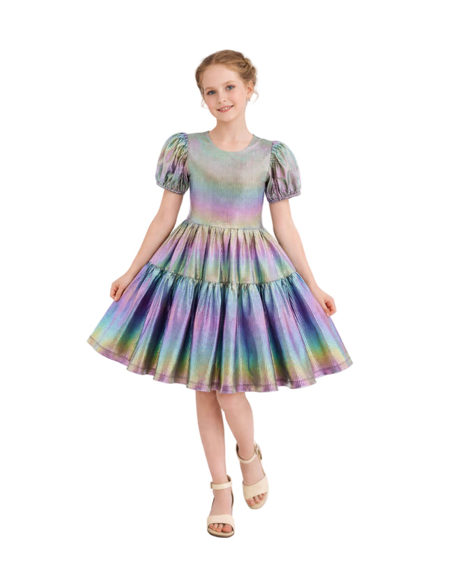 kids atelier mimi tutu Retro Iridescent Puff-Sleeve Dress
