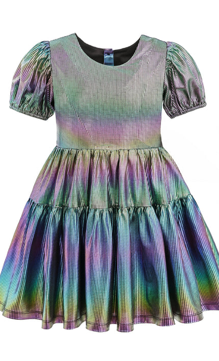 kids atelier mimi tutu Retro Iridescent Puff-Sleeve Dress