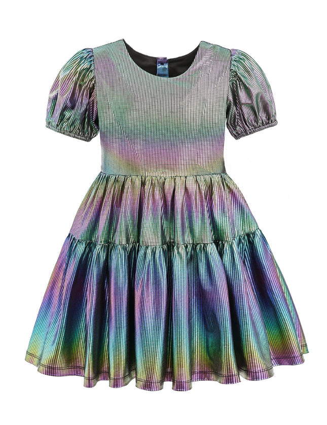 kids atelier mimi tutu Retro Iridescent Puff-Sleeve Dress