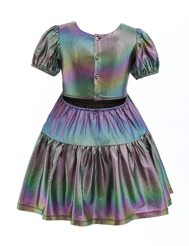 kids atelier mimi tutu Retro Iridescent Puff-Sleeve Dress