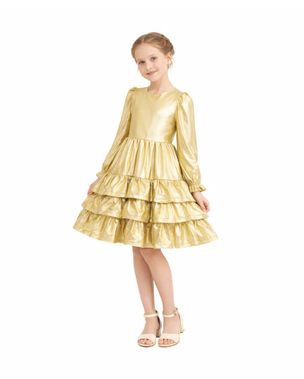 kids atelier mimi tutu Gold Metallic Ruffle Party Dress