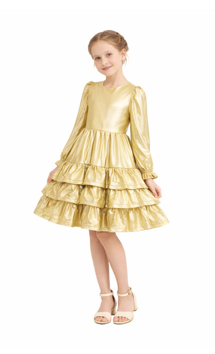kids atelier mimi tutu Gold Metallic Ruffle Party Dress
