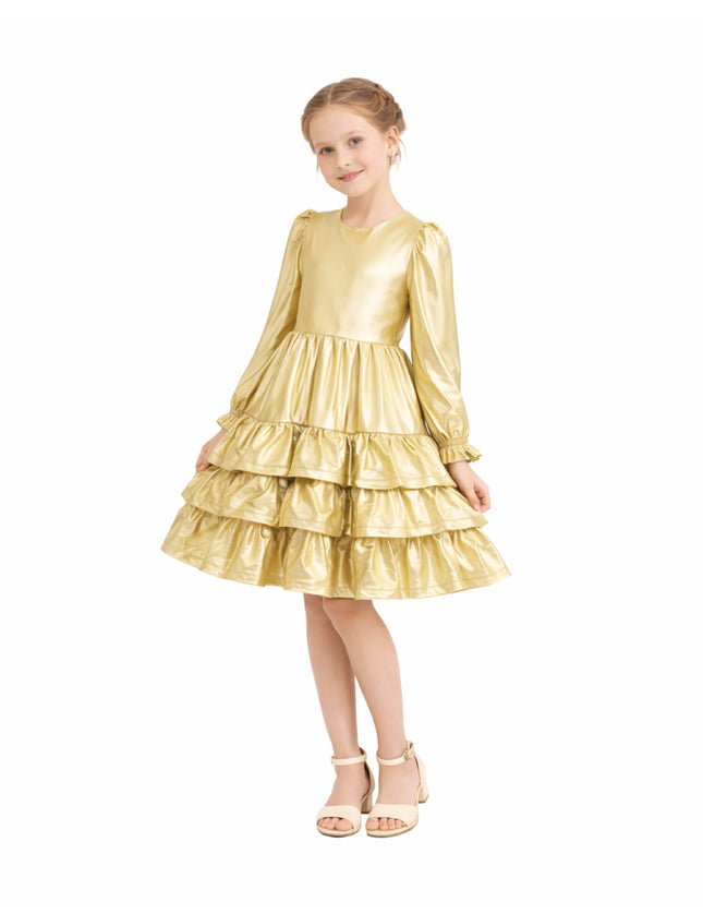 kids atelier mimi tutu Gold Metallic Ruffle Party Dress