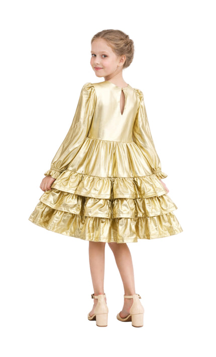 kids atelier mimi tutu Gold Metallic Ruffle Party Dress