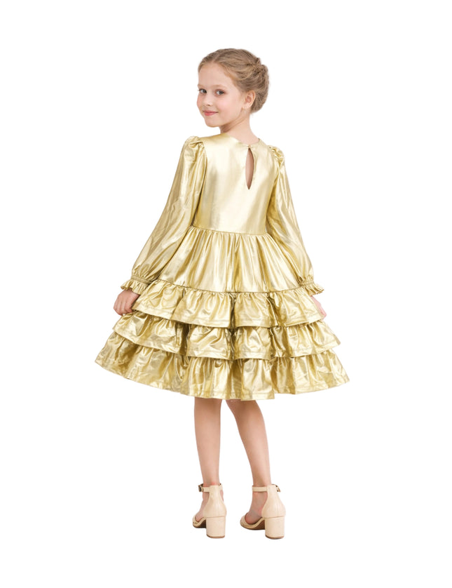 kids atelier mimi tutu Gold Metallic Ruffle Party Dress
