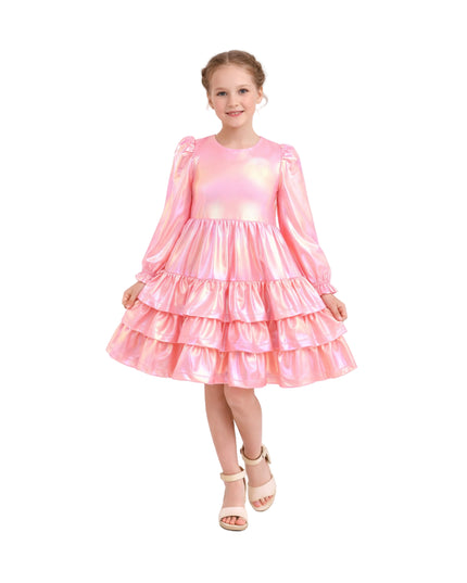kids atelier mimi tutu Pink Metallic Ruffle Party Dress