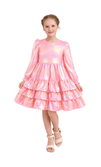 kids atelier mimi tutu Pink Metallic Ruffle Party Dress