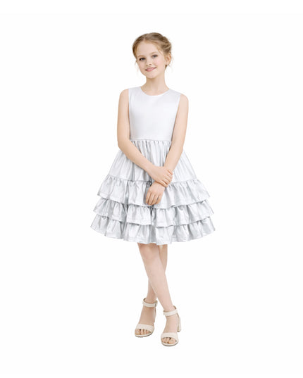 kids atelier mimi tutu Silver Satin Ruffle Party Dress