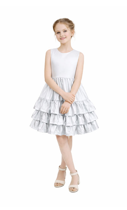 kids atelier mimi tutu Silver Satin Ruffle Party Dress