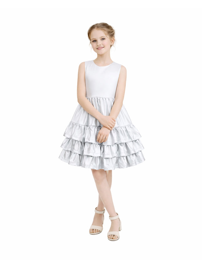 kids atelier mimi tutu Silver Satin Ruffle Party Dress