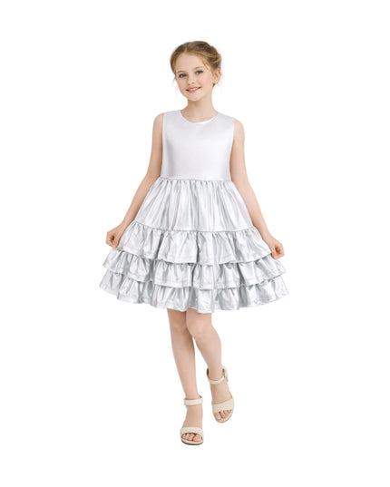 kids atelier mimi tutu Silver Satin Ruffle Party Dress