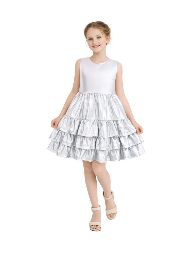 kids atelier mimi tutu Silver Satin Ruffle Party Dress