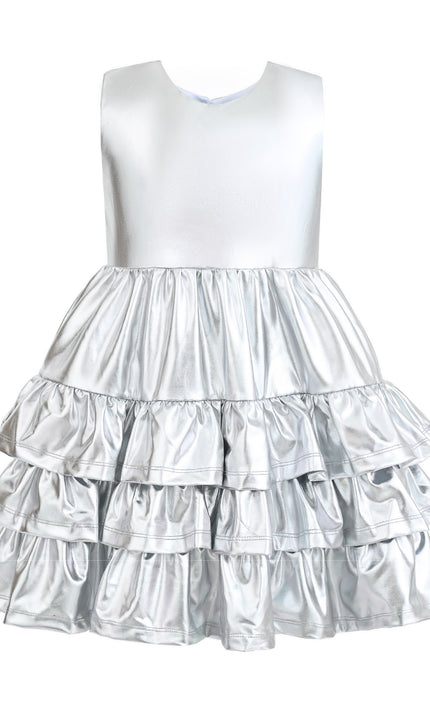 kids atelier mimi tutu Silver Satin Ruffle Party Dress