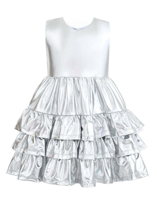 kids atelier mimi tutu Silver Satin Ruffle Party Dress