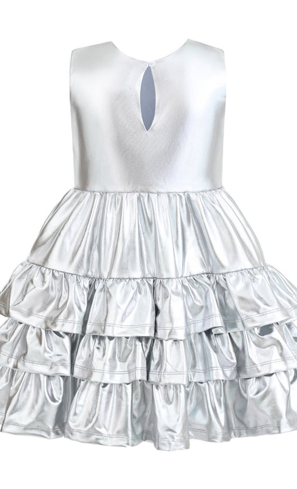 kids atelier mimi tutu Silver Satin Ruffle Party Dress
